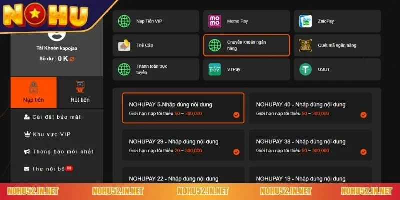 nạp tiền NOHU52